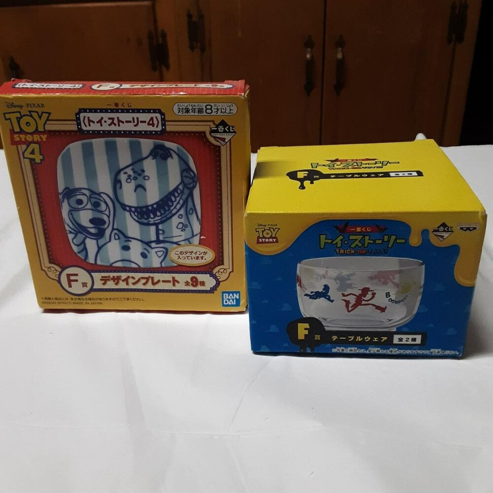 Toy Story Glass Bowl & Ceramic Plate Lot Japan Kuji Prize RARE Disney Halloween